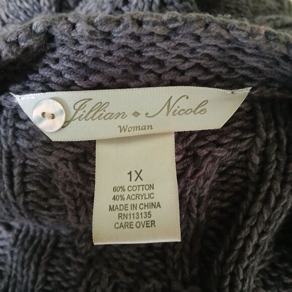 Jillian Nicole Knit Sweater 1X Bulky Casual Cardigan Cable Charcoal Snap Buttons - Picture 7 of 7